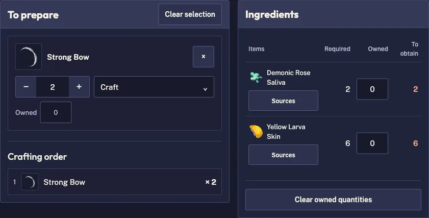 Two Strong Bows expanded into Demonic Rose Saliva and Yellow Larva Skin