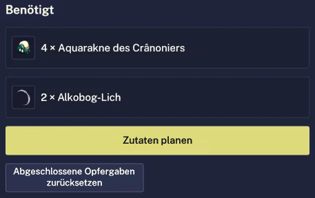 Verbleibende Almanax-Materialien nach Abschluss der Holzopfergabe