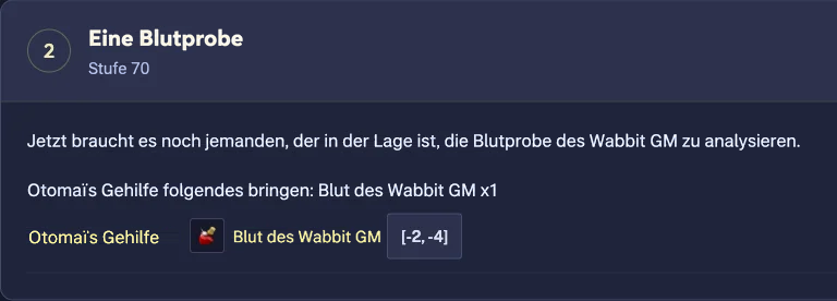 Questprobe, Empfänger und Ort neben dem Ziel Eine Blutprobe