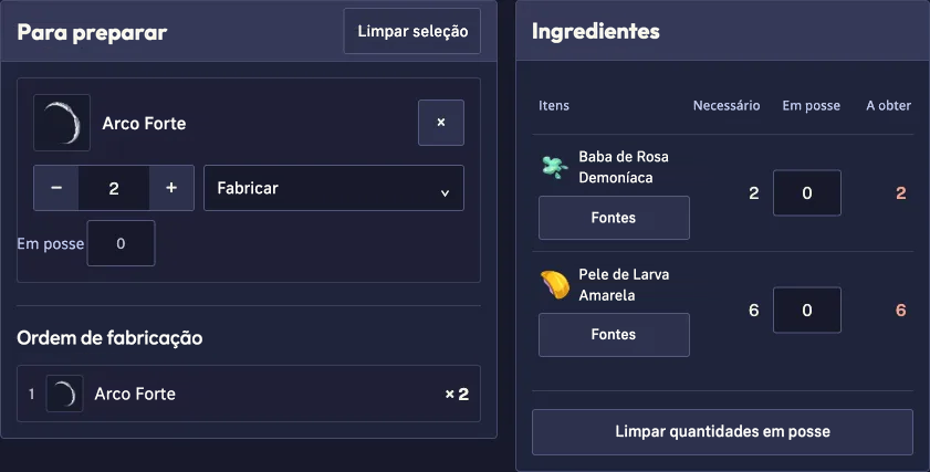 Dois Arco Forte expandidos em Baba de Rosa Demoníaca e Pele de Larva Amarela