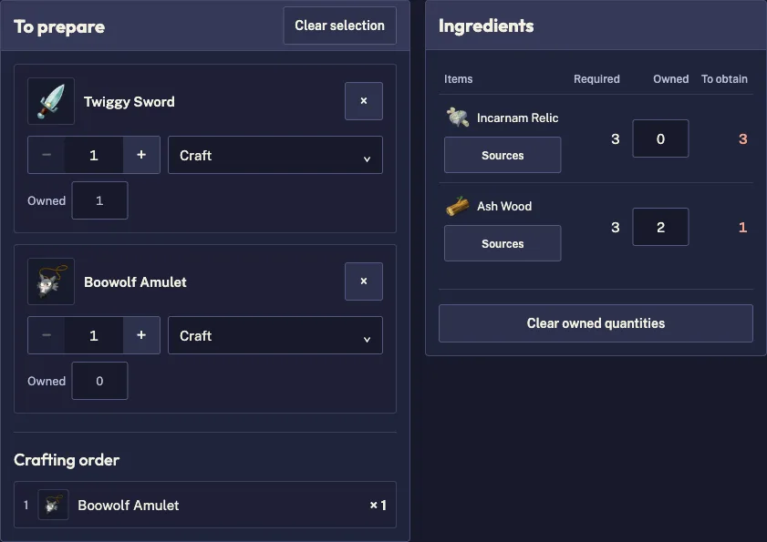 Owning the Twiggy Sword leaves one Ash Wood missing for the Boowolf Amulet